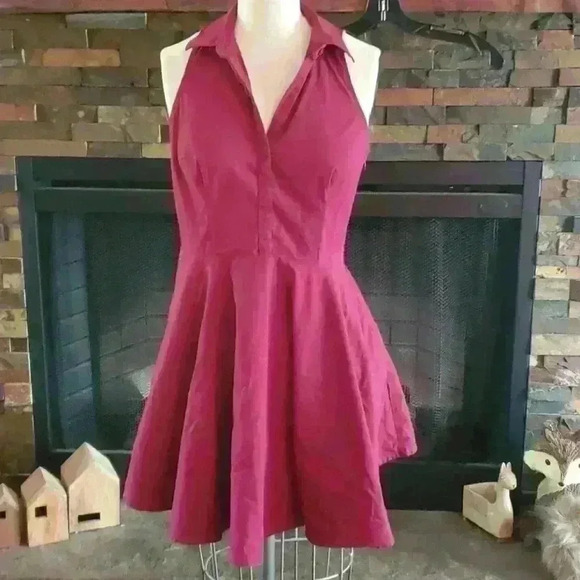 Express Dresses & Skirts - Burgundy button up circle skirt dress